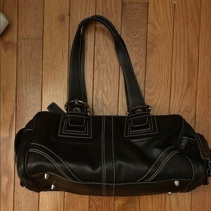 Vintage black genuine leather coach shoulder bag